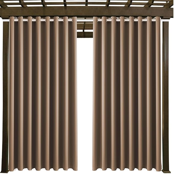 Outdoor Patio Curtain Waterproof Darkening Thermal Insulated Indoor Curtains for Bedroom, Porch, Living Room, Pergola, Cabana, W105 x L120 Extra Wide Room Divider, Camel Brown, 2 Panels