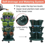 GameXcel Vertical Planter 5 Tier Stackable Planters Garden Planters Strawberry Herb Flower and Vegetable Planter Indoor Outdoor Gardening Pots with Removable Wheels and Tools 2-Pack