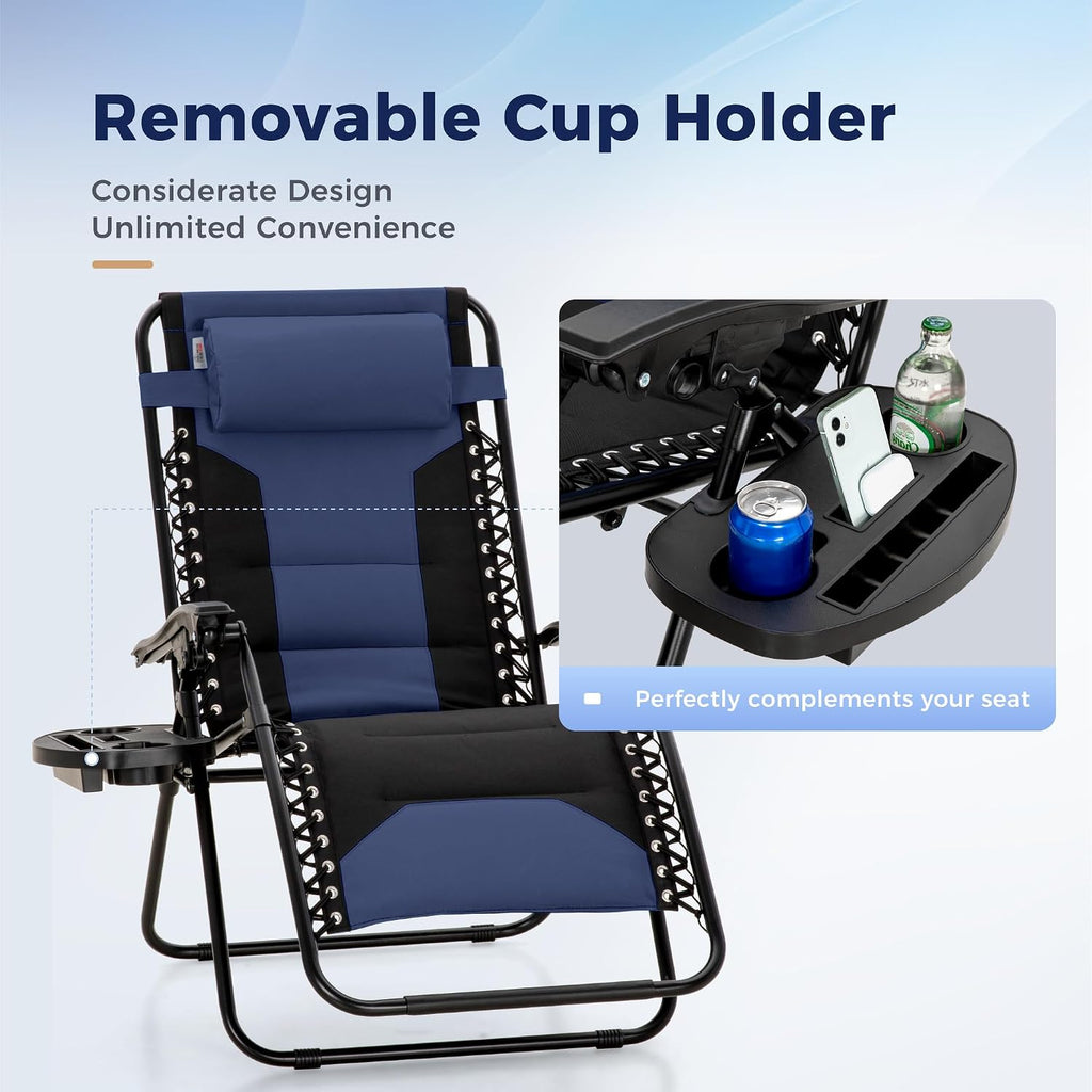 MAISON ARTS Foldable Zero Gravity Chair Set of 2, Cup Holder, 28" Seat Blue | Outdoor Foldable Recliner, Removable Cup Holder, 28in Seat, Armrest Included, Holds Up to 400 LBS