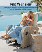 Outdoor Swivel Recliner Chair Set of 2, All-Weather Wicker Reclining Patio Chair with Adjustable Backrest and Footrest