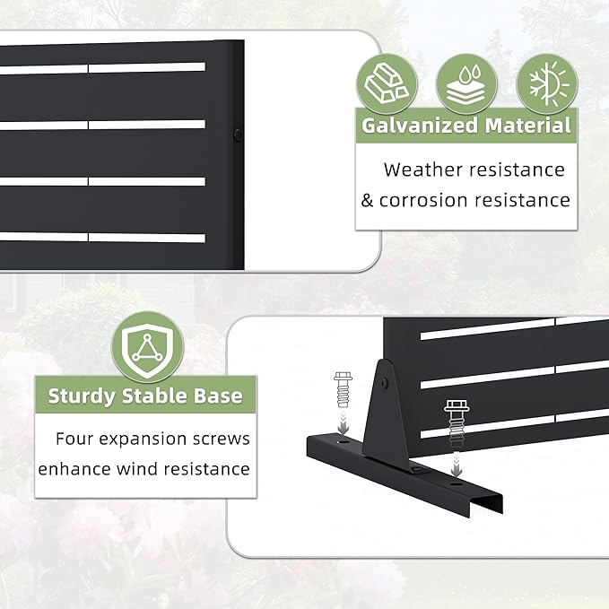 Casaphoria Metal Privacy Screen Outdoor, 72" H x 47" W Freestanding Decorative Privacy Screen for Patio Deck Balcony Garden with Stable Base, Louvered Black