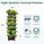 7 Tiered Strawberry Vertical Planter 2 Pack, Stackable Tower Garden Planter Herb Garden Planter with Movable Casters and Bottom Saucer Indoor and Outdoor - Black