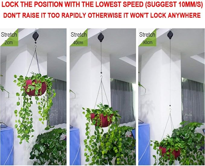 Pack Plant Hook Pulley, Retractable Plant Hanger Easy Reach Hanging Flower Basket for Garden Baskets Pots and Birds Feeder Hang High up and Pull Down to Water Or Feed (Black 2Pack)