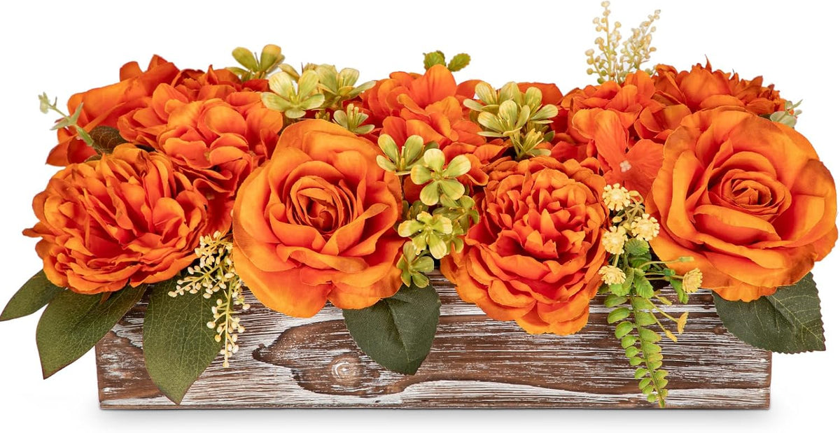 dilatata flower arrangement with wooden vase 14" artificial, main product view