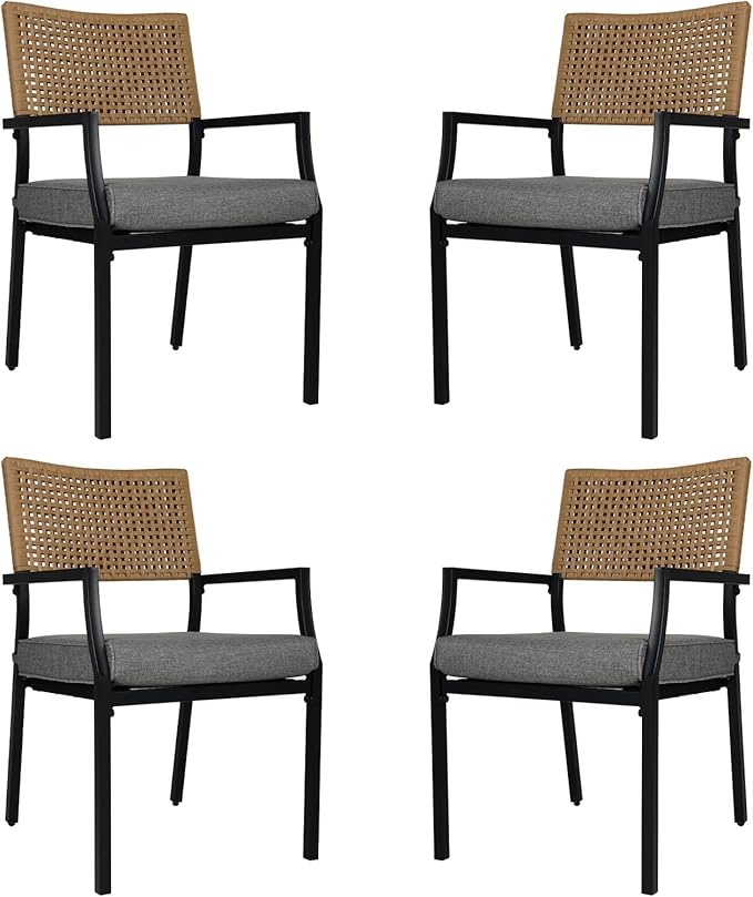 Grand patio Outdoor Dining Chair Set of 4, 4 Pieces Patio Dining Chairs, Stackable Wicker Chairs Set with Cushions Armrest for Restaurant, Outdoor, Garden, Porch, Lawn and Poolside