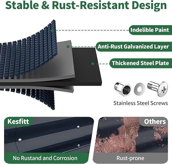 Kesfitt Raised Garden Bed, 4x2x1 FT Galvanized Steel Metal Raised Garden Bed, Oval Open-Bottom Design, 12-Inch Deep for Outdoor Vegetable & Herb Gardening, Midnight Blue