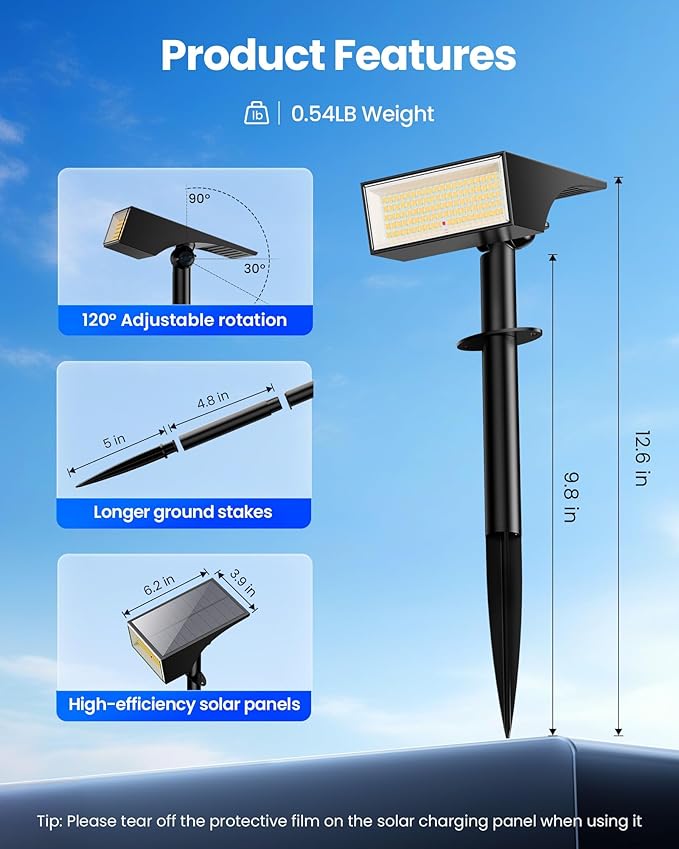 Koicaxy Solar Lights Outdoor Waterproof 12 Pack IP65, 100 LEDs 4 Light Modes, Higher Charging Efficiency, Auto On/Off Solar Landscape Spotlights for Garden Decor Yard Pathway Patio - Warm White