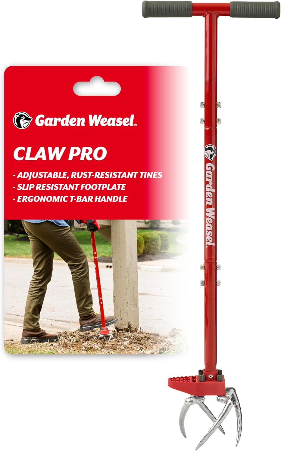 garden weasel claw pro 3-in-1 hand cultivator tiller shown in use