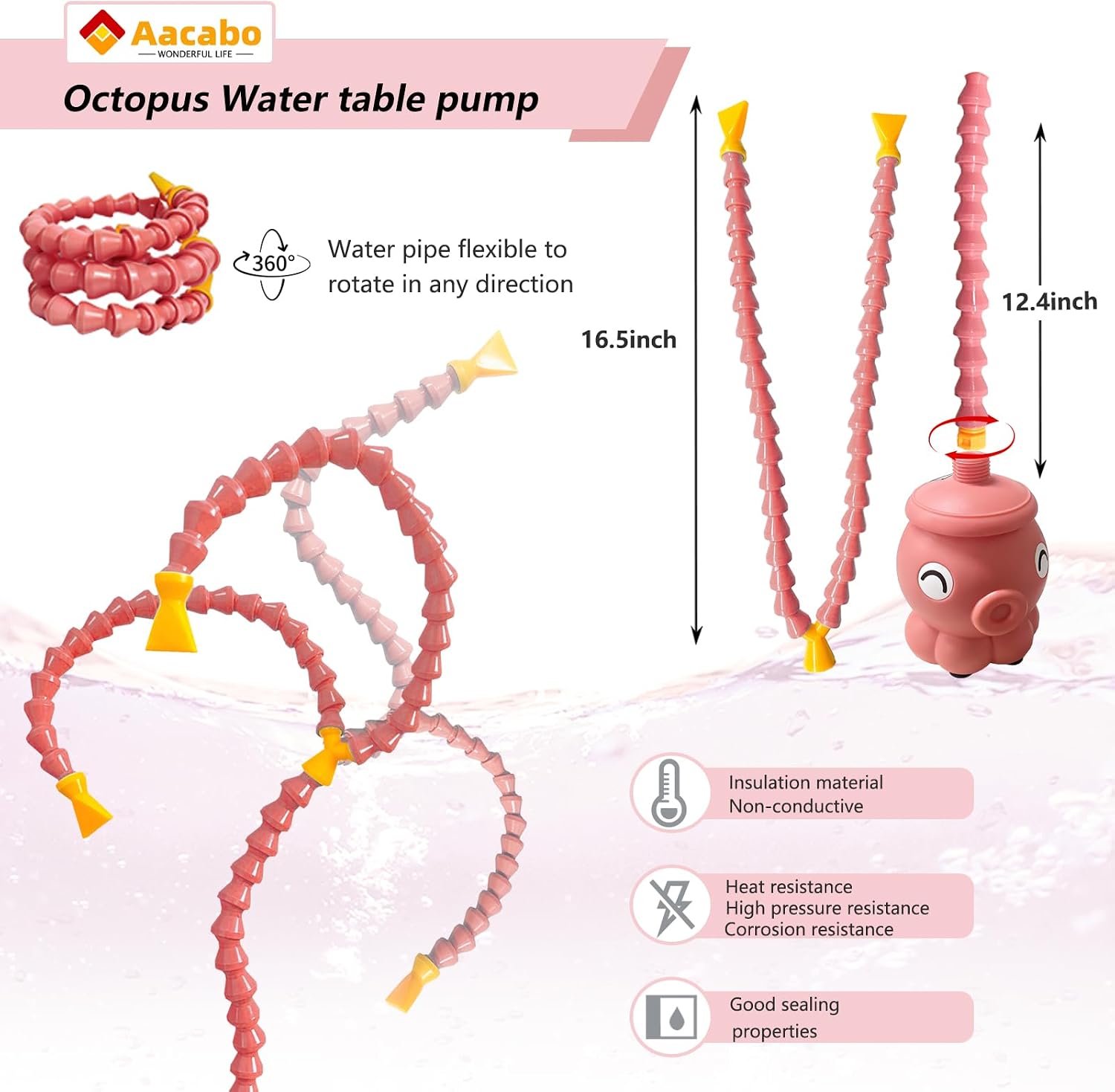 Rechargeable Water Table Pump with Huge Water Output,Water Flow Rate up to 8L/min (2.11 GPM),Kids Sand Water Play Pump,Octopus-Shaped Design,Suitable for Most Water Table on the Market