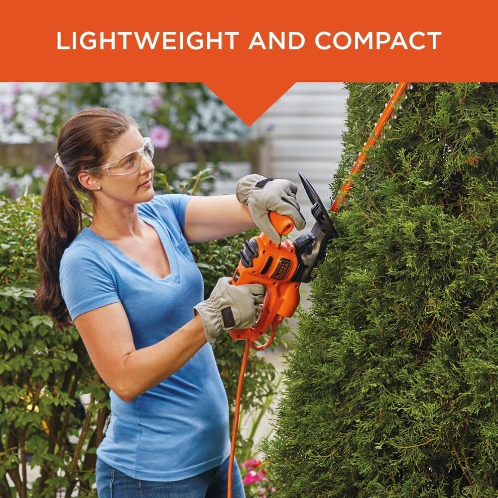 BLACK+DECKER Electric Hedge Trimmer, 17-Inch Corded 3.2 Amp, Dual Action, Reduced Vibration, Cleaner Cut, Lightweight, 3800 Cuts per Min (BEHT150)