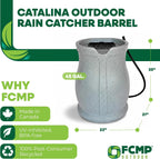 FCMP Outdoor Catalina 45-Gallon Rain Barrel – BPA-Free Flat-Back Design with 3.5 Foot Garden Hose, Shut-Off Thumb Valve, and Fixed Lid (RB-CAT-LTGRNT) Light Granite | BPA-Free Flat-Back Design with 3.5 Foot Garden Hose, Shut-Off Thumb Valve, and Fixed Lid