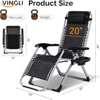 VINGLI Padded Zero Gravity Chair, Lounge Chair with Removable Cushion & Tray， Folding Reclining Patio Chairs， Recliner Chair for Lawn，Indoor and Outdoor-Blue