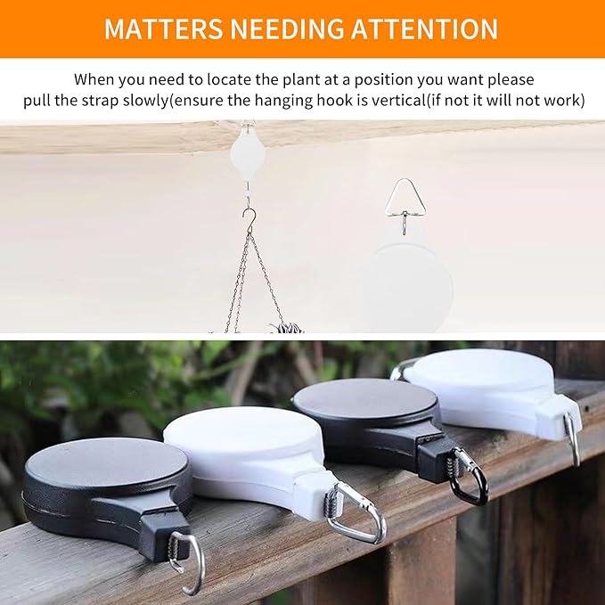 3Pcs Retractable Plant Hanger - Upgrade Plant Pulleys for Hanging Plants, Easy to Raise and Lower, Suitable for Garden Flower Pots, Hanging Planter, Bird Feeder (3Pcs-White)
