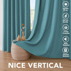 H.VERSAILTEX Primitive Linen Curtains 100% Blackout Curtain Drapes Burlap Fabric Curtains with White Thermal Insulated Liner, Grommet Top Curtain Living Room/Bedroom (2 Panels, 42 x 45 Inch, Teal)