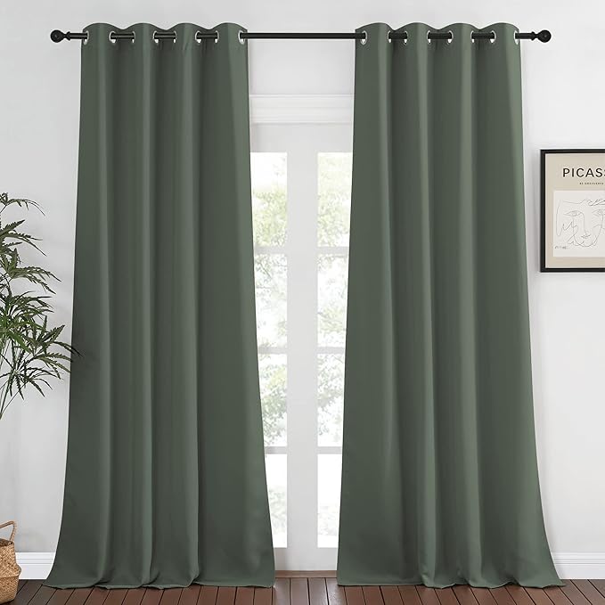 NICETOWN Blackout Curtain for Windows 120 inch Long - Window Treatment Thermal Curtain Solid Grommet Room Darkening Drape for Bedroom/Living Room (Dark Mallard, 1 Panel, W52 x L120)