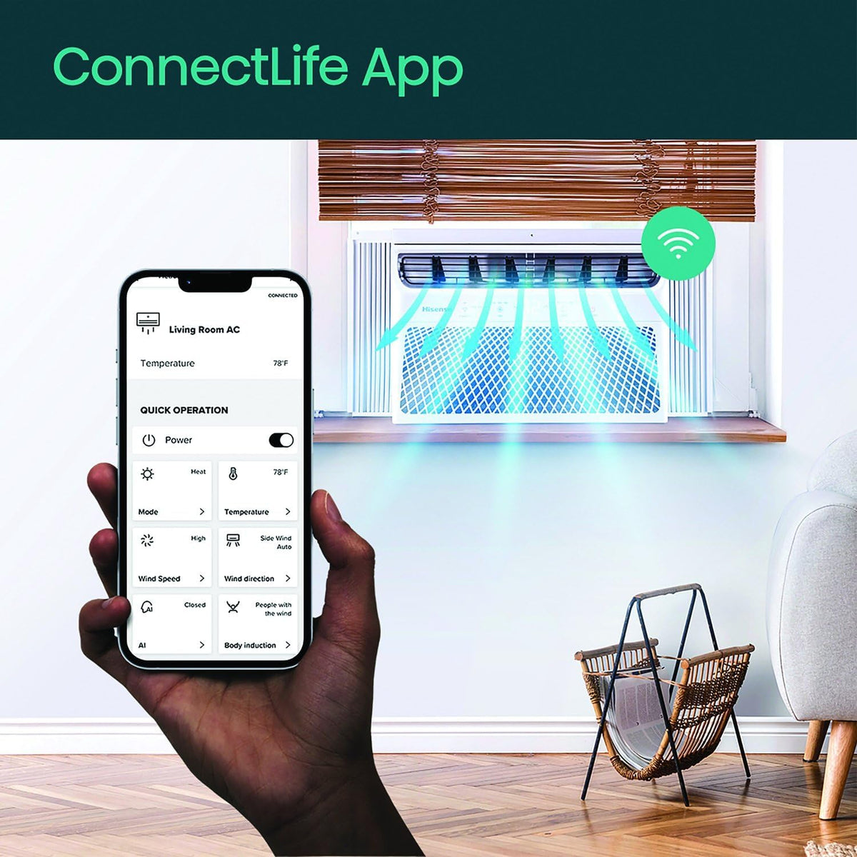hisense 14,000 btu window air conditioner, wi-fi smart showing dimensions