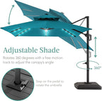 Best Choice Products 10x10ft Cantilever Patio Umbrella w/Base Included, Solar LED Lights 360 Rotation Large Offset Hanging Outdoor Shade for Deck Pool Backyard w/Stand – Cerulean