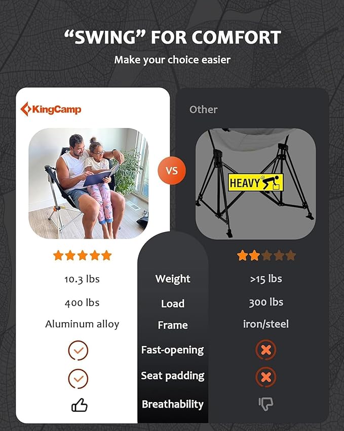 KingCamp Hammock Camping Chair, Swinging Portable Folding Camp Chairs for Adults Max 400lbs Heavy Duty Foldable Oversized Rocker with Aluminum Alloy Frame Cup Holder for Outdoor Beach Patio Sport