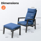 Pellebant Aluminum Outdoor Recliner Chair with Pneumatically Adjustable Backrest - Weather-Resistant Patio Lounge Chair, 4.7-Inch Thick Removable Cushions for Deck, Porch & Backyard, Navy Blue