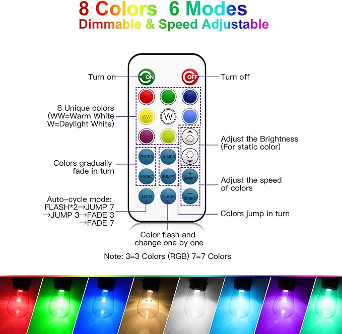 Mlambert 96Ft(2x48ft) Outdoor Patio Lights, RGB Dimmable Cafe String Lights with 30+5 Commercial Grade LED Edison Bulbs for Yard Balcony-Black 2 Pack