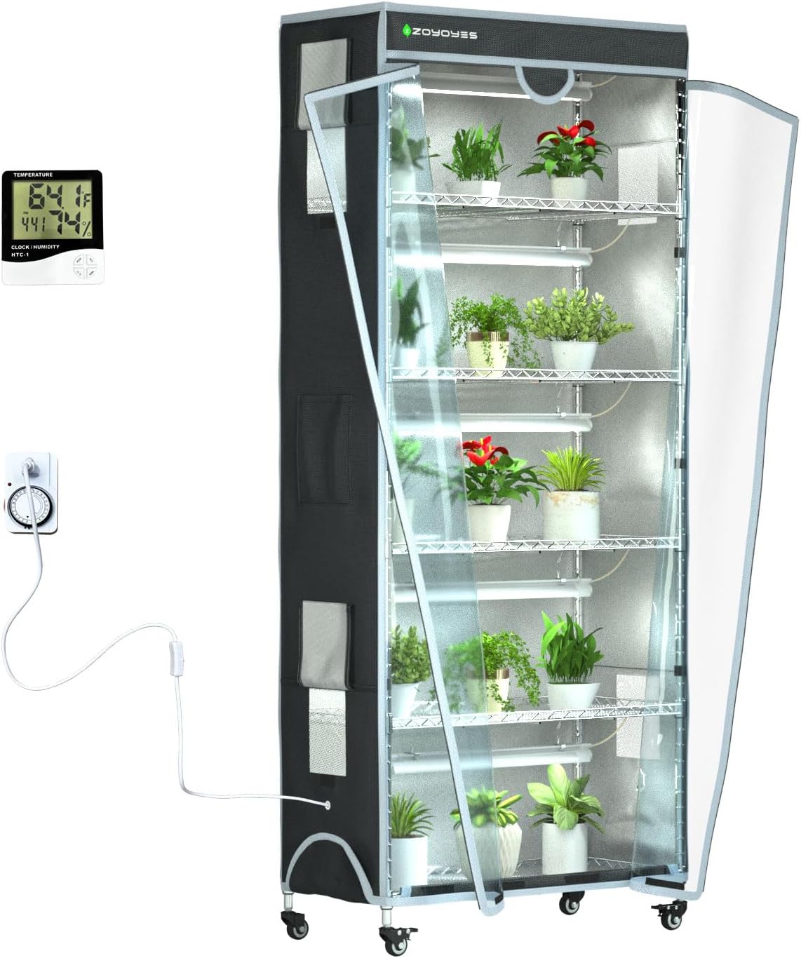 indoor greenhouse with grow lights & cover, 29.8"x13.9"x71.8", main product view