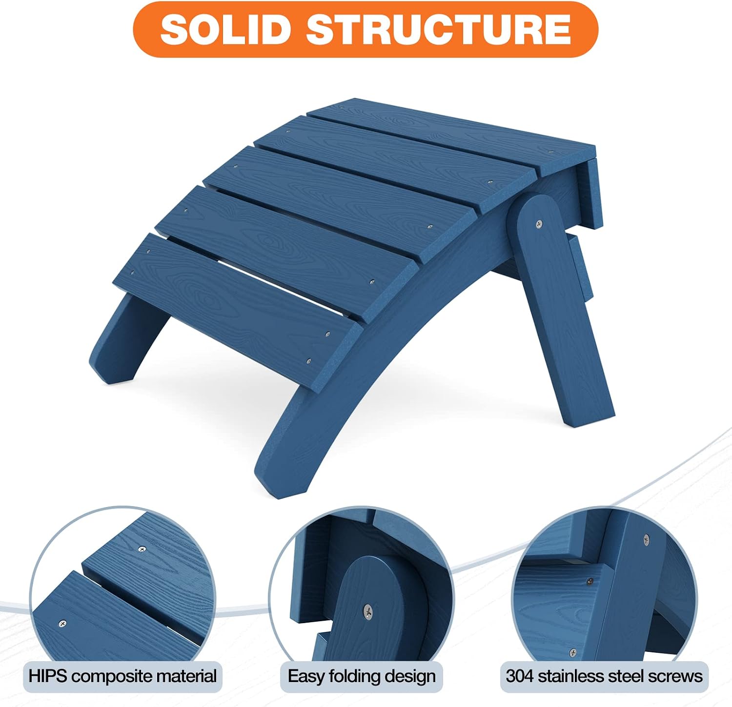 YEFU Folding Adirondack Ottoman Outdoor Set of 2, Navy Blue | Fade and Rust Resistant Footstool for Adirondack Chair, All-Weather Foot Rest for Outside Patio Garden Lawn Pool Backyard