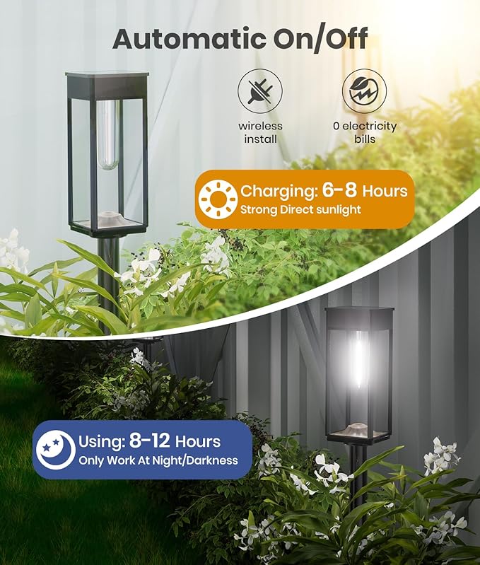 SUPER BRIGHT Solar Pathway Lights Outdoor, 8 Pack Solar Lights Outdoor, Auto On/Off, IP65 Waterproof Solar Garden Lights Solar Powered Landscape Lighting for Yard Patio Walkway Driveway Pathway