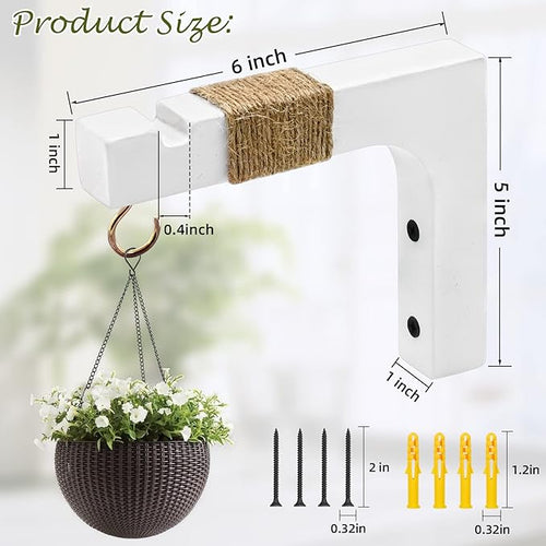2 Pack Plant Hanger Hooks for Indoor Hanging Plants, Farmhouse Wooden Hanging Basket Wall Hooks for Outdoor Flower Pots Lanterns Wind Chime Lights Garden Decoration