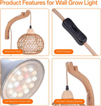 Hanging Grow Lights for Indoor Plants,3800K | 18W Wall-Mounted Decorative Grow Light with Boho Rattan Lantern Shade, 9.8FT Power Cord, for Indoor Plant Growing, Flowers