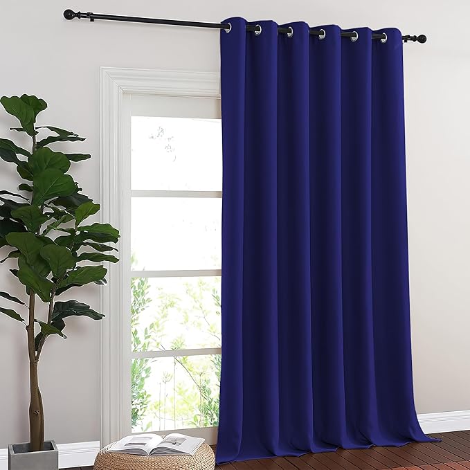 NICETOWN Blackout Sliding Glass Door Curtains, Room Darkening Thermal Insulated Curtains for Living Room Bedroom, Extra Wide Window Drapes, 1 Panel, W80 x L118, Navy Blue
