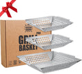 3 Pack Grill Baskets for Outdoor Grill, Heavy Duty Stainless Veggie Pan Set | Vegetable Grill Basket, Grilling Accessories for All Grills & Smokers, Space-Saving 1 Large, 2 Small, Grilling Gifts for Men