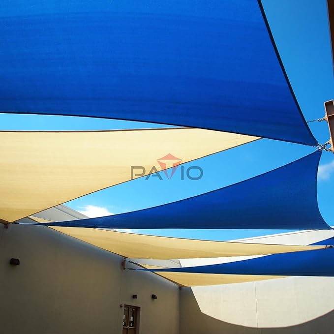 Patio Paradise 17' x 17' x 17' Sun Shade Sail Triangle Canopy Shade Cloth Fabric Sunlight Block Patio Pergola Cover HDPE Deck Awning for Outdoor Backyard Roof Shading, Blue