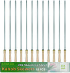 23.5" Large Skewers for Grilling,304 Stainless Steel 0.4 inch Wide Kabob Skewers with Wooden Handle,Heavy-Duty Flat Metal Kebab Skewer,BBQ Barbecue Skewer Reusable for Outdoor Grill-12PCS