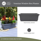 The HC Companies 18 Inch Venetian Window Planter Box with Drainage Plug, Lightweight UV-Resistant Plastic Indoor & Outdoor Planters, 2-Pack Flower Box for Garden & Home Decor, Warm Gray