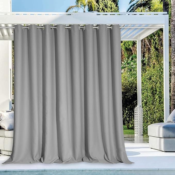 NICETOWN Patio Outdoor Curtain Waterproof Weighted Extra Wide, Grommet Vertical Blinds Thermal Insulated Blackout Outdoor Drape for Gazebo, Silver Grey, 1 Panel, 120" Wide by 95" Long