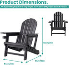 SUNBURY Outdoor Adirondack Chair, Set of 1 HDPE Chair w Cup Holder | 0 Screws Wood Textur Garden DIY Chair Weather Resistant, Fire Pit Chair, Plastic Patio Chair for Deck,Backyard,Garden, Black