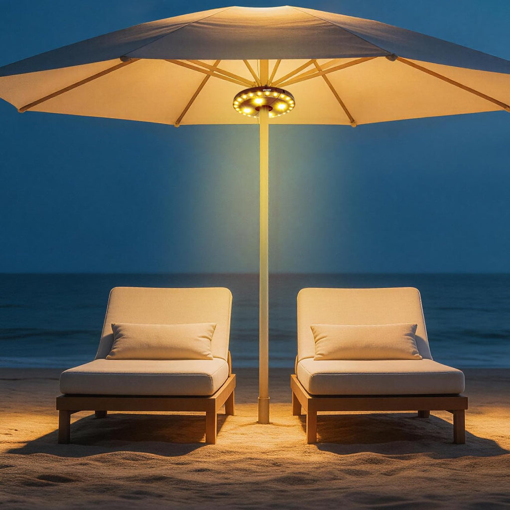 Patio Umbrella Light 3 Brightness Modes Cordless,with 28 Warm White LEDs-4 * AA Battery Operated Umbrella Lights,Fits 1.15"-2" Umbrella Poles,for Patio Umbrellas,Camping Tents and Indoor Use