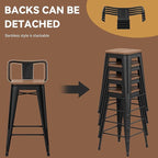 Yongchuang 30 inch Bar Stools Set of 2 Bar Height Metal Barstools with Wood Seat Low Back Kitchen Bar Chairs Matte Black