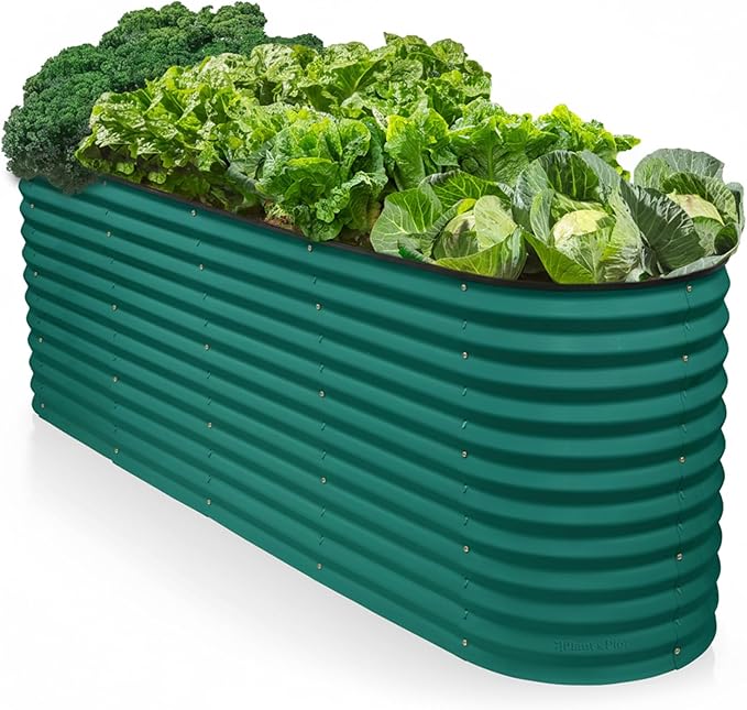 9-in-1 Galvanized Raised Garden Beds Outdoor // 8×2×2.5 ft Modular Planter for Gardening, Vegetables, Flowers // 32" Extra Tall Metal Raised Garden Bed (Dark Green) // Patented Design Planter Box