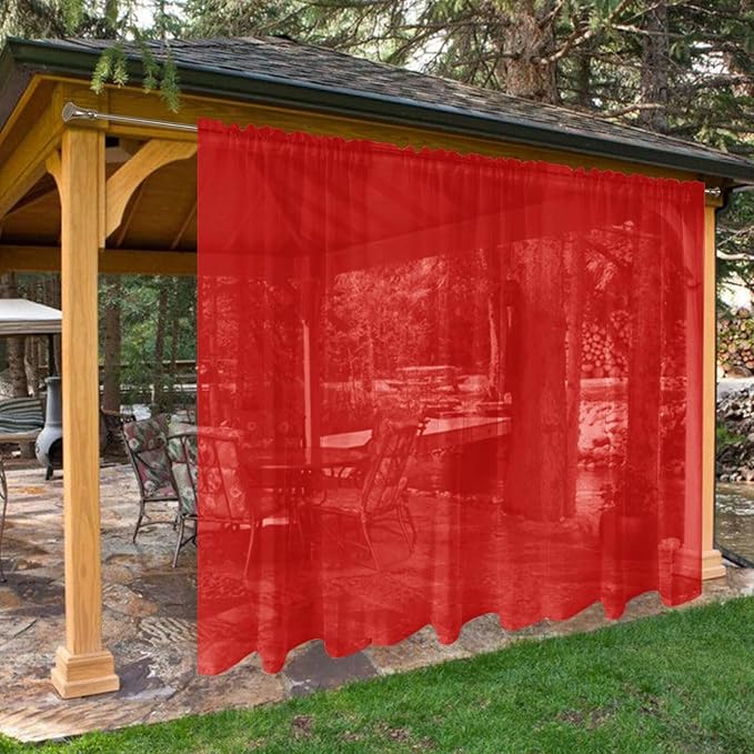 SpaceDresser Waterproof Outdoor Sheer Curtains for Patio - 2 Panels Rod Pocket Indoor Voile Sheer Curtain for Living Room,100W x 120L inch, Red