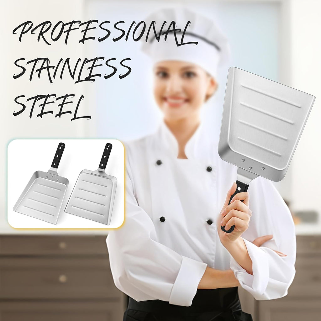 HaSteeL Griddle Metal Spatula, Large Stainless Steel Griddle Food Mover, Smash Burger Turner, Food Shovel Scraper, Ideal for Flat Top Teppanyaki Stir-frying Grilling Cooking BBQ, Dishwasher Safe, 2 PC