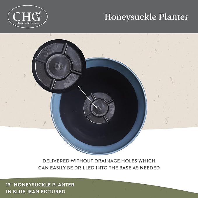 Classic Home and Garden Honeysuckle Resin Planters - Lightweight Indoor & Outdoor Plant Pots - UV-Resistant Plastic Flower Pots - Pot Planters for Flowers & Herbs (13" Zinc Grey)