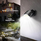 Rechargeable Battery Operated Motion Sensor Light,4000mAh Battery Powered Spotlight 600 Lumen Outdoor IP65 Waterproof for Porch,Yard,Wall,Garden