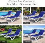 Kozyard Outdoor Chaise Lounge Chair, Full Flat Adjustable Patio Lounger with Aluminum Frame & Resin Legs, Textilene Fabric for Poolside, Backyard & Beach (NavyBlue Without Table)