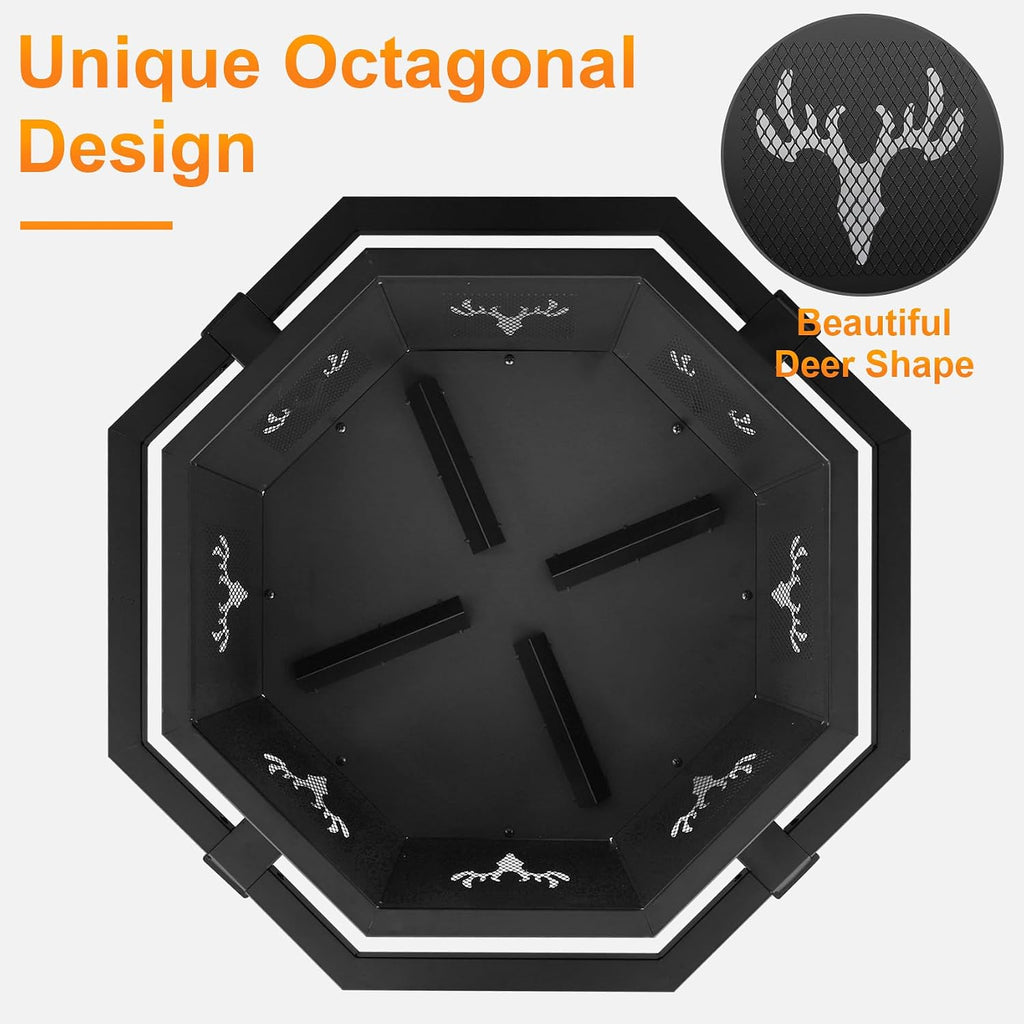 boinn 35 inch octagonal outdoor fire pit, fire, side view