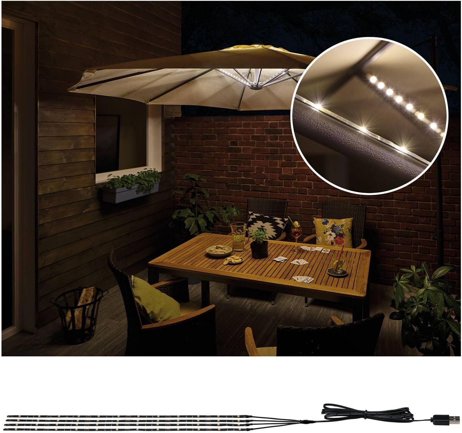 Paulmann 942.08 Outdoor Mobile IP44 3000K 4x0.4m Parasol Decorative luminaire Light LED Strips 94208, 1.8 W, Black