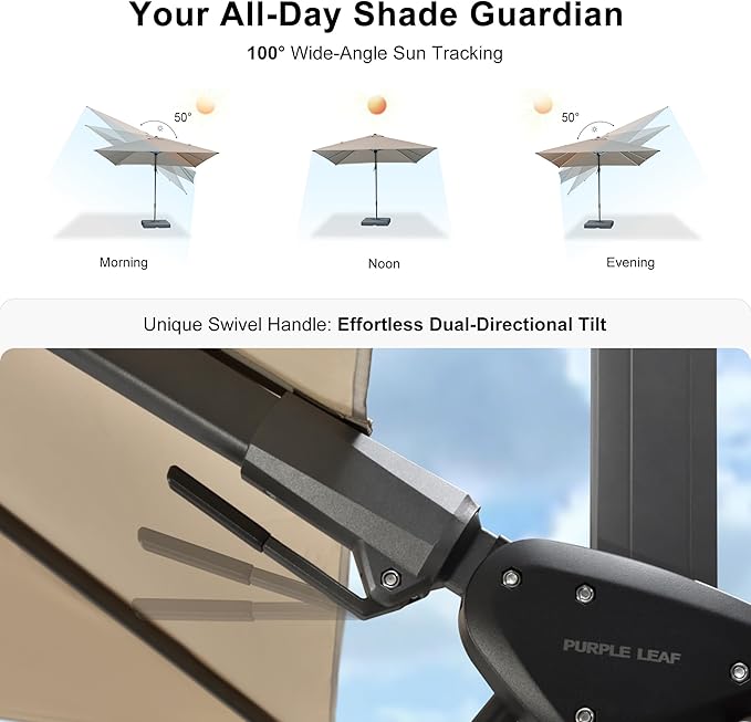 PURPLE LEAF 10' X 10' Left-right Tilting Patio Umbrella Outdoor Cantilever Swivel Square Umbrella with Tilt Aluminum Offset Umbrella with 360-degree Rotation for Garden Deck Pool Patio Beige