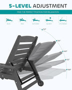 SERWALL Patio Chaise Lounge Chair Set of 6, 5 Positions Adjustable Poly Outdoor Lounger for Pool, HDPE Lounge Chair with Rolling Wheels & Cup Holder for Poolside, Deck, Slate Gray
