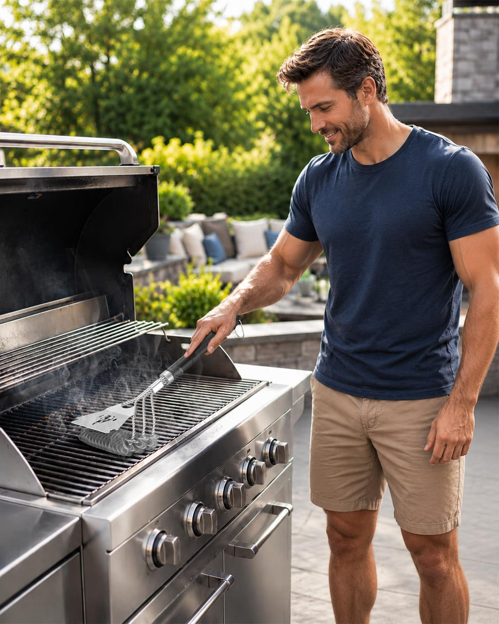 Lolifeve Grill Brush and Scraper, Bristle Free Grill Brush for Outdoor Grill, Safe Stainless Steel BBQ Grill Brush Comes with Non-Slip Handle for Gas, Charcoal & Cast Iron, Mens Gifts for Him