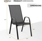 VINGLI 4 Pack Stackable Outdoor Bar Chairs – High Back Sling Chairs with Armrests, Ideal for Lawn, Courtyard, Bar, Black